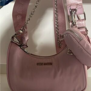 Steve Madden Pink Shoulder Bag with Crescent Shape and Silver Hardware